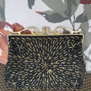 Vintage JEM black & gold beaded clutch